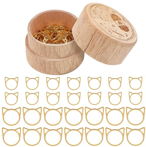 40 Pcs Cat's Head Stitch Marker Rings Cat Metal Crochet Markers Ring Multicolor Knitting Stitch Marker Cat Crochet Stitches Marker Set with Wooden Storage Box for DIY Weaving Knitting Sewing Tools