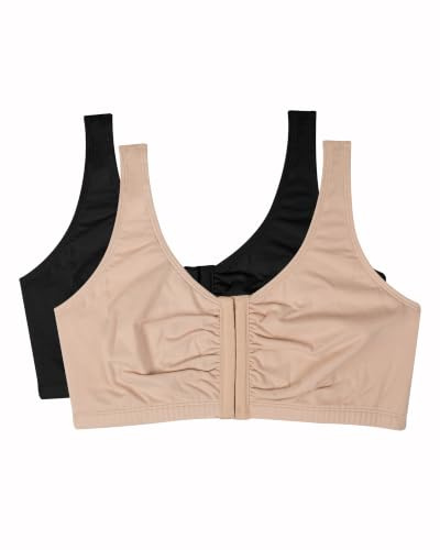 Fruit of the Loom Women's Front Close Sports Bra Bra, Sand/Black, 46