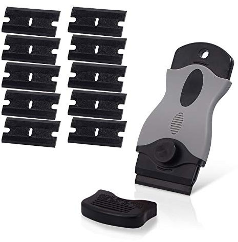 EHDIS Kunststoff Schaber mit 10 Kunststoff klingen, kunststoffspachtel Plastik Schaber für Aufkleber Entfernen, Klebstoffentferner, Etikettenlöser, Schwarz