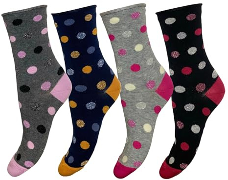 4 Paires de Chaussettes Basses sans élastique pour Femme en Coton Chaud - Taille Unique Made in Italy (Combinaison 1)