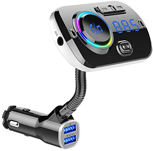 INF Trådlös FM sändare för bilen, Bluetooth Bilradioadapter med Handsfree, dubbla USB portar, LED 7 färger, QC3.0 för snabb laddning av mobil