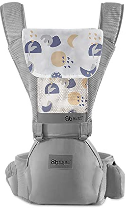 SONARIN Mochila Portabebés Ergonómico con Asiento de Cadera,Algodón Puro Portabebé Ligero Transpirable para Niños Pequeños de 0 a 36 Meses,Aprobado por Estándar de Seguridad,Hasta 30 KG(Gris)