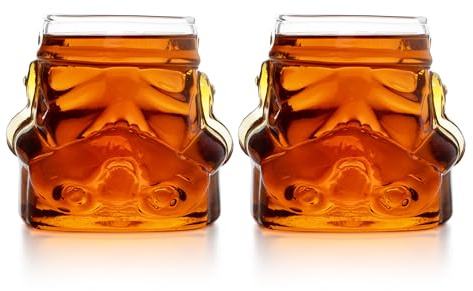 ThumbsUp! Set di 2 bicchieri da whisky originali a forma di casco Stormtrooper trasparenti, per whisky, bourbon, scotch e gin, 300 ml ciascuno, set regalo perfetto per uomo