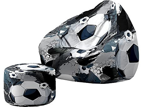 Treer Sitzsack mit Lehne und Hocker mit Ohne Füllung Großes Sofa Lazy Lounger Sitzsack Stuhlbezug Indoor Sitzsack Abdeckung für Kinder und Jugendliche (100x120+20x30cm,Fußball G)