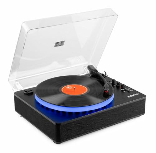 RP162LED Schallplattenspieler mit LED Licht, moderner Bluetooth Plattenspieler mit Lautsprecher, Record Player, beleuchteter Turntable Vinyl Player, BT In, BT Out, AUX, USB Playback und Encodierung