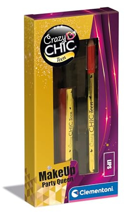 Clementoni Crazy Chic - Makeup Party Queen Lips, Trucchi per Bambine 9+ Anni, Kit Portatile con Gloss e Matita Labbra Lavabili con Acqua, Idea Regalo per Adolescenti, 18814