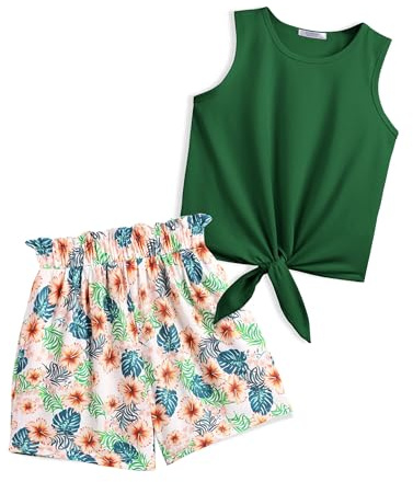 Arshiner Ragazza Canotta con pantaloncini Set di abbigliamento estivo bambine Moda casual magliette senza maniche Completi e Coordinati per ragazze 13-14 anni