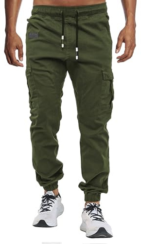 VMSUCIJ Pantalon Homme Cargo Chino Pantalon de Jogging Hommes Pantalon de Travail Homme Multi Poches Ceinture Élastique Casual de Loisirs,Vert 02,S