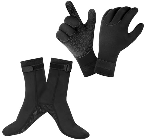AUAUY Guanti e Calzini in Neoprene Elastico, Unisex 3mm Guanti e Calzini da Muta Termica, Polso Elastico e Particelle Antiscivolo, per Immersioni Snorkeling Surf Pagaia Kayak Nuoto (XL)