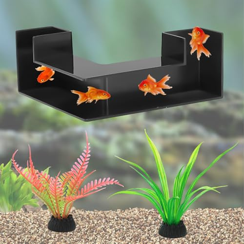 APOMOONS Tunnel D'Aquarium, 12.5 X 12.5 X 5.7cm Ornements de Coinavec 2 Simulations de Plantes D'aquarium, Deco Aquarium Décoration Aquarium, Cachette pour Poissons et Crevettes