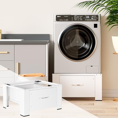 Herrselsam Meuble bas universel pour machine à laver, avec tiroir, 62 x 54 x 32 cm, socle pour machine à laver et sèche-linge, revêtement en caoutchouc réduisant le bruit, idéal pour machine à laver,