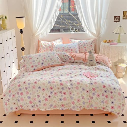 ZBOOM Ropa de cama 135 x 200 cm, 2 piezas, funda nórdica 2 piezas, diseño de flores, blanco y rosa, ropa de cama reversible algodón suave, 1 funda almohada 80 x 80 cm
