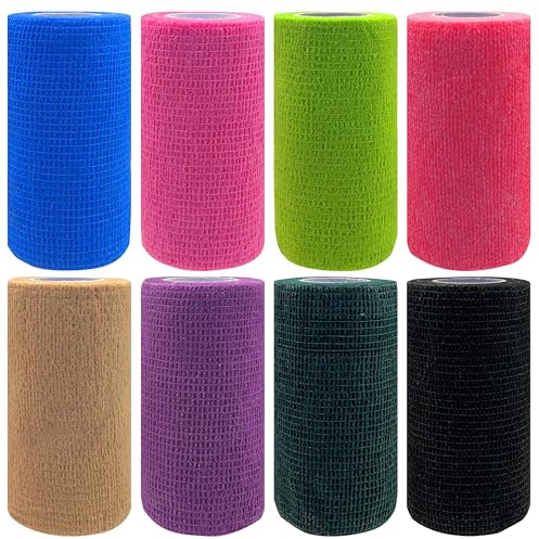 8 Rolls Self Adhesive Bandage Warp 4 inch Self Adherent Cohesive Bandages, 10cm x 4.5m Elastic Breathable Self Adhesive Bandage for Finger, Sports and Stretch Athletic,Pet Vet Wrap for Horse