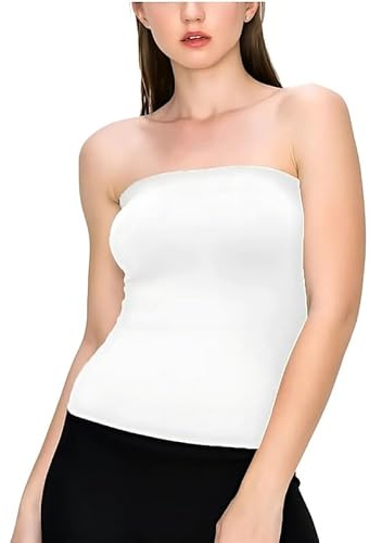 harlogistics Strapless Bandeau Bra Top for Women - Backless Boob Tube Fashion - Strapless Vest Crop Top for Girls - Summer Outfit Stretchy Comfortable Bra - Streetwear Tops foe Ladies (White, M-L)