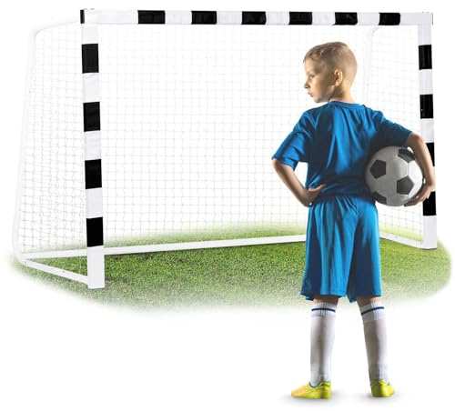 Neo-Sport Fußballtor Fußball Tor mit Abdeckung Schusstraining für Kinder und Erwachsene 300 x 200 x 90 cm Weiß Schwarz