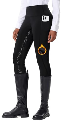 DMVOD Damen Winter Reitleggings mit aktiver Silikon-Grip Vollbesatz - Reithosen für Frauen Fleece Gefüttert