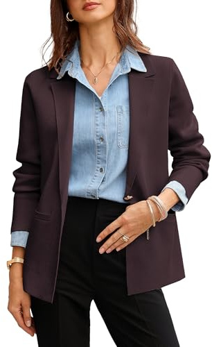 GRACE KARIN Cozy Cardigans for Women UK Button-up Notch Lapel Blazers Elegant Knit Sweater Coffee L
