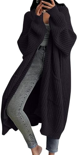 Generisch Cardigan da donna, lungo, oversize, Open Front with Pockets Thick Chunky Knit Warm Coat for Autumn Winter Dickjacke Damen Warm