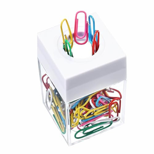 SagaSave Distributeur de trombones, support de fournitures de bureau avec 18 trombones pour organiseurs d'espace de travail de bureau et fournitures scolaires, blanc