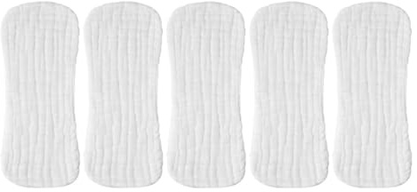 POPETPOP Reusable Cotton Diaper Liners 5pcs with Comfortable Fit Soft Breathable Washable Pads White Cloth Nappies for Newborns for Travel and Home Use for Babies