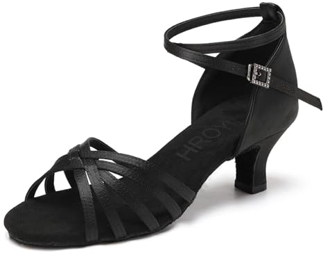 HROYL Women Latin Dance Shoes Low-Heel Salsa Practice Performence Ballroom Dancing Shoes,EM213-Black-5,UK 5