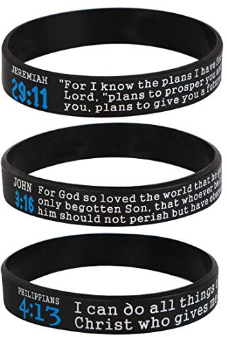 kilofly 3 pcs Christian Scripture Quote Bible Verse Silicone Bracelet Wristbands