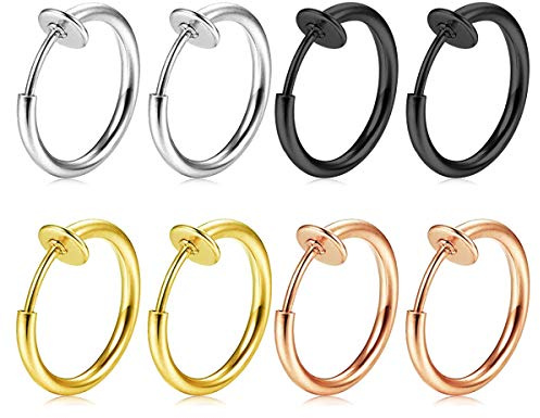 FECTAS 8pcs Falso Naso Orecchino Anello Cerchio Acciaio Inossidabile Non Forato Clip Piercing Gioielleria