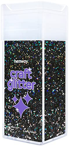 Hemway Craft Glitter Shaker Black Holographic 130g Extra Chunky | for Resin & Epoxy Crafts, Christmas Art Supplies, Nail, Body, Face, Eye, Festival, Crafting, Slime, Sparkle