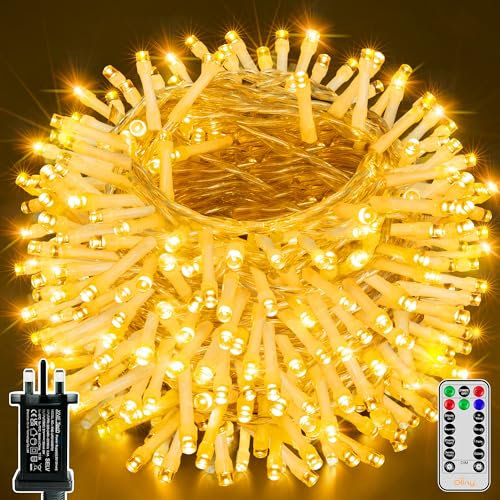 Ollny Christmas Tree Lights Outdoor Indoor, 60m 600LED Fairy Lights Mains Powered, Warm White Xmas String Light Waterproof with Timer/8 Modes/Remote/Dimmable for Outside/Garden/Window Decorations