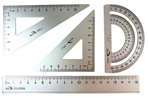Lot de 4 règles en acier, outil de géométrie mathématique, 2 règles triangulaires, 1 rapporteur et 1 règle à bord droit pour dessinateur, étudiants, ingénieurs, examen, mathématiques ou peinture