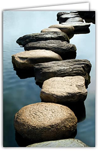 68-4013 Carte intérieur blanc avec Enveloppe - Chemin Pierres sur l'eau Jardin Zen Méditation Repos énergies positives Forces de la Nature Pour Toi Merci Bon Courage Sincères Condoléances