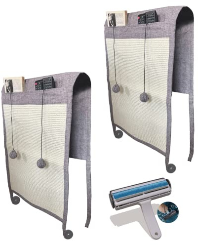TREKAM Set 2x tiragraffi divano per gatti e rullo smacchiatori divano - Proteggi divano gatti graffi con palline elastiche giocattolo e tasche - affilaunghie sisal naturale per il tuo gattino