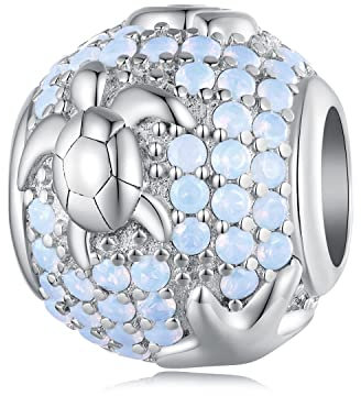 Schildkröten Anhänger Charms für Pandora-Armbänder, 925 Sterlingsilber Unterwasserwelt Opal Perlen Charm