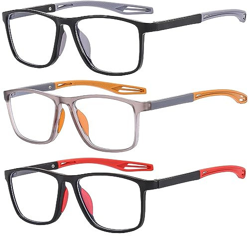 ZXYOO Occhiali da lettura da uomo 3 paia Stile sportivo Comodi e flessibili Lettori di blocco della luce blu per uomo +1.00