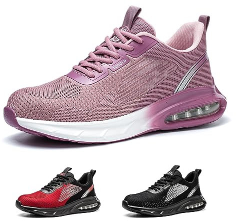 tqgold Arbeitsschuhe Herren Damen Sicherheitsschuhe Leicht Atmungsaktiv rutschfest Luftkissen Sneaker Sportlich Schutzschuhe mit Stahlkappen Schuhe(Rosa,39EU)
