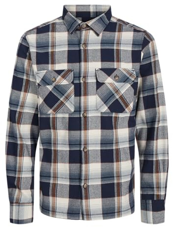 JACK & JONES Jjdarren-Camiseta de Franela Camisa Casual, Azul Marino, M para Hombre