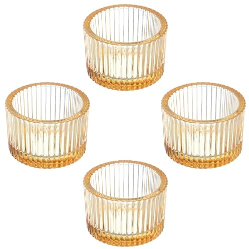 PATIKIL 4 Pcs Tealight Candle Holder, Tea Lights Candle Holder Glass Votive Candle Holders Glass Candle Holders for Table Centerpiece Decor Wedding Dinner Party, Gold Tone