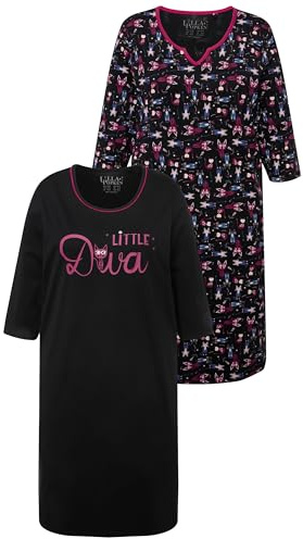 Ulla Popken Camisetas Grandes, 2 Unidades, Cuello Redondo/Cuello de túnica, Manga 3/4 Negro 42+ 830479100-42+