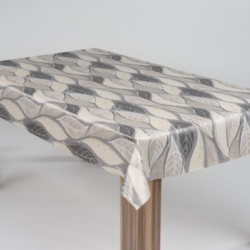 laro Wachstuch-Tischdecke Wachstischdecke Gartentischdecke Blätter Grau Beige, Muster:Blätter Grau Beige, Größe:100x140