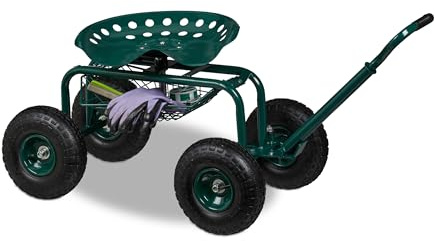 Relaxdays Sgabello Giardinaggio con Ruote, Carrello Portautensili Giardino, Altezza Regolabile, 150 kg, Acciaio, Verde