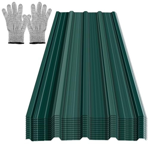 Ansobea Chapa perfilada 12x Chapa trapezoidal Placas de techo Onduladas para techo 129x46cm = 7m² Chapa de techo metálica para cobertizo de herramientas, Verde