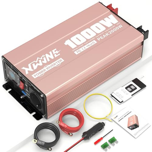 XWJNE Inverter 12V 220V/230V Onda Sinusoidale Pura 1000W, Convertitore di Tensione con 1 Presa CA, 1 Porte USB-A e 1 Porte USB-C, Display LCD, Telecomando 5M, per Camper, Camion, Casa e Emergenza