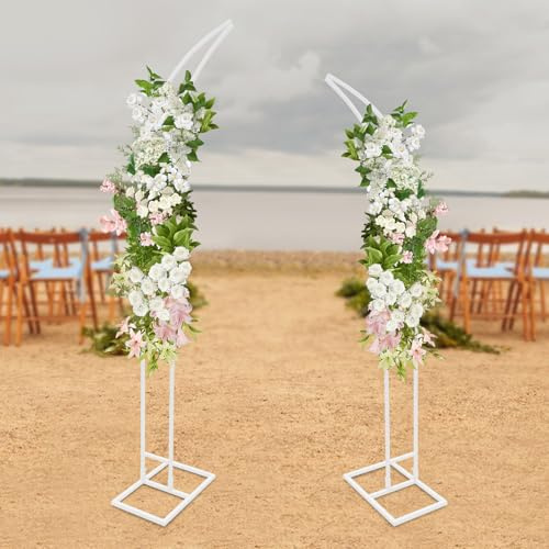 2 st bröllopsbåge metall rosbåge, böjd bröllopsbåge båge ballong blommor bakgrundsstativ för födelsedag/fester/bankett ceremoni dekorationer, 190 cm & 210 cm (vit)