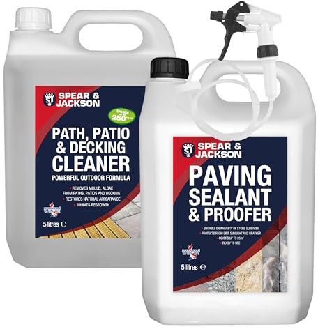 Spear and Jackson - Path Patio and Decking Cleaner 5L Concentrate - Paving sealant and Proofer 5L - 1 x Long Hose Trigger