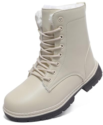 Topwolve Stivali Donna Impermeabili Stivaletti da Camminare Stivali da Neve Invernali Fodera Pelliccia Calda Doposci,Beige(con Pelliccia),39 EU
