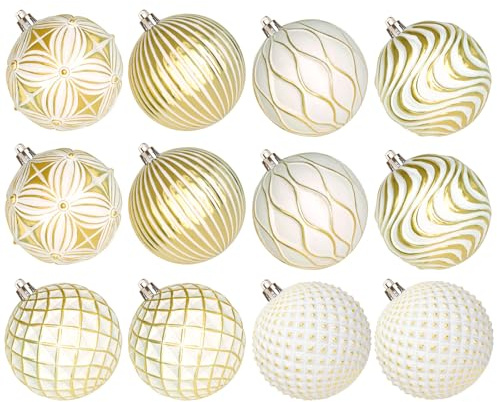 Lanpn 12 STK 10cm Große Weihnachtskugeln für Draußen, Grosse Weihnachtsbaum Kugeln Aussen, XXL Christbaumkugeln Outdoor, Riesen Tannenbaum Kugel Weihnachts-DEK Christbaum-Schmuck, Weißgold