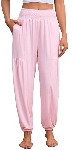 Famulily Women's Lightweight Athletic Harem Pants Loose Smocked High Waist Boho Yoga Pants with Pockets S-XXL
