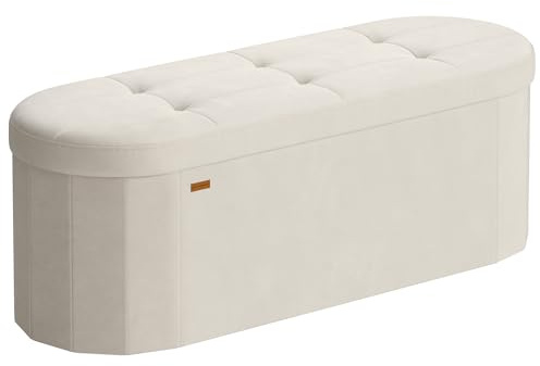 SONGMICS Storage Ottoman Bench, Storage Chest, Folding Foot Rest Stool, Easy Assembly, for Living Room, Entryway, Bedroom, Velvet Fabric, 110 L Capacity, 38 x 110 x 38 cm, Cream White LSF297LH02