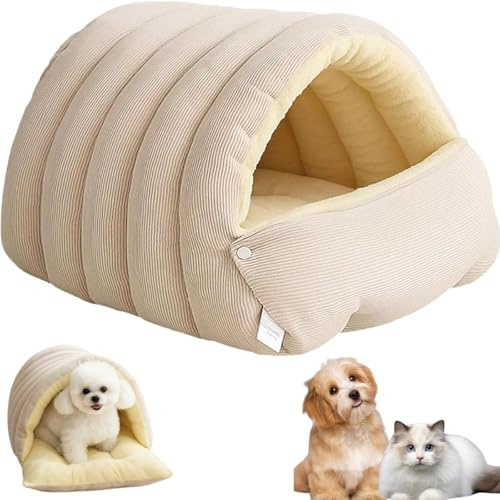 Letto per Gatti Cozy Monster, Tana per Animali da Interni, Casa Tenda Morbida e Calda per Gatti con Cuscino Rimovibile e Lavabile per Gatti e Cani di Piccola Taglia (Beige, L)