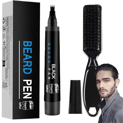 Beard Pencil Filler for Men,Beardpencil with Fo/rk Tip & Beard Brush,Beard Pencil Filler & Thickener,Natural Black Beard Dye for Filling,Black Beard Dye for Men,Beard Thickener for Men(Black)